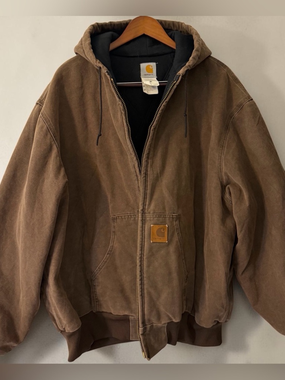 Vintage Carhartt J68 CHT Chesnut Sandstone Duck Canvas Hooded Jacket XXL
